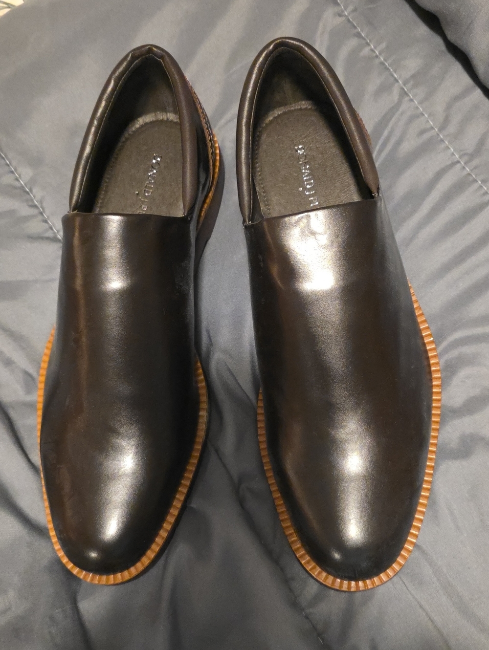 Donald J. Pliner Men's Black Leather Slip-On Loafers with Tan Welt
